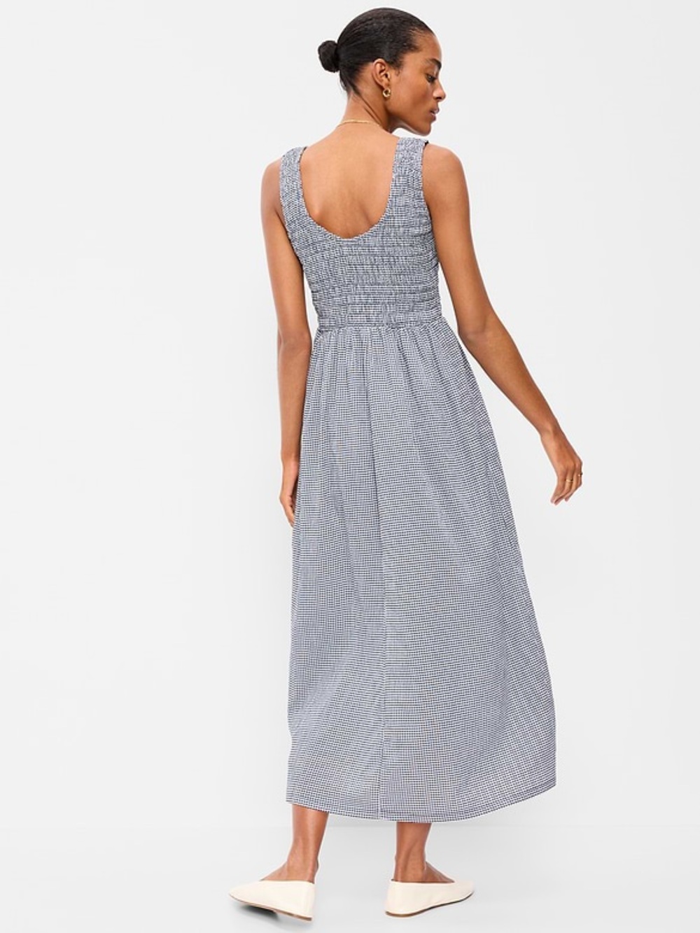 Old Navy Navy Gingham Smocked Midi Dress - Picture 2 of 7